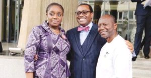 From left: Minister of Finance, Mrs. Kemi Adeosun; President of the African Development Bank (AfDB), Mr. Akinwumi Adesina, and Ghana’s Minister of Finance, Mr. Ken Ofori-Atta, during the regional meeting of the AfDB on accelerating Africa’s growth and development in Abidjan, Cote d’Ivoire on Saturday