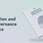 Report cover: 'Data Protection and AI Governance in Africa' with a floating white book and a pastel gradient background illustrating the globe on the right.