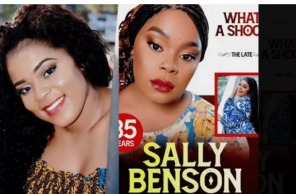 Collage of a smiling woman with curly hair on the left and a movie poster featuring 'SALLY BENSON' in bold letters on the right; poster includes a red badge and smaller image.