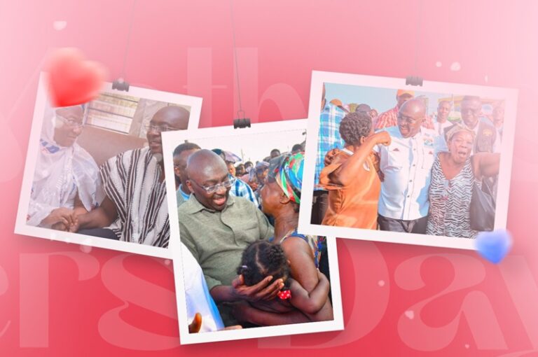 Photos of smiling people hugging and celebrating at a communal gathering, arranged like hanging frames on a pink background.”] ,