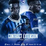 Poster for Contract Extension: two football players in blue striped jerseys under stadium lights, Richmond Darko included