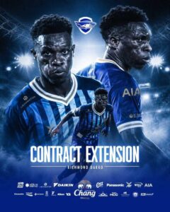 Poster for Contract Extension: two football players in blue striped jerseys under stadium lights, Richmond Darko included