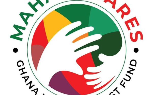 Circular charity logo featuring two white hands interlocking inside a multicolored circle (green, yellow, red, purple) with text around the edge indicating a community fund.