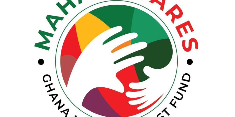 Circular charity logo featuring two white hands interlocking inside a multicolored circle (green, yellow, red, purple) with text around the edge indicating a community fund.