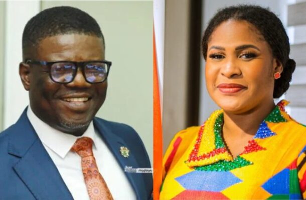 Side-by-side image of a smiling man in a blue suit and orange tie on the left, and a smiling woman in a bright multicolored outfit on the right.