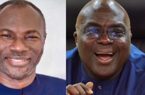 Two men smiling at the camera, shown side by side in blue shirts.