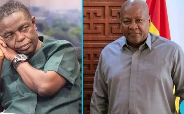 Two men shown side by side: left, a thoughtful man in green medical scrubs resting his chin on folded hands with a watch; right, a man in a gray button-down shirt standing in front of a wooden panel and a flag.