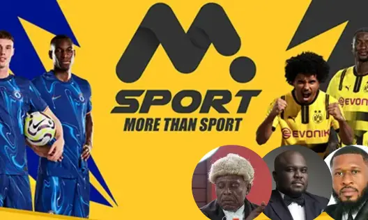 Collage banner with athletes in blue uniforms on a yellow backdrop, featuring the text SPORT and MORE THAN SPORT, plus circular portraits of diverse men on the right.
