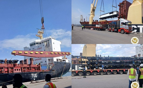 60013535 1 | Ghanaguardian.com Port collage: a large cargo ship being loaded by a crane with workers nearby in hi‑vis vests.