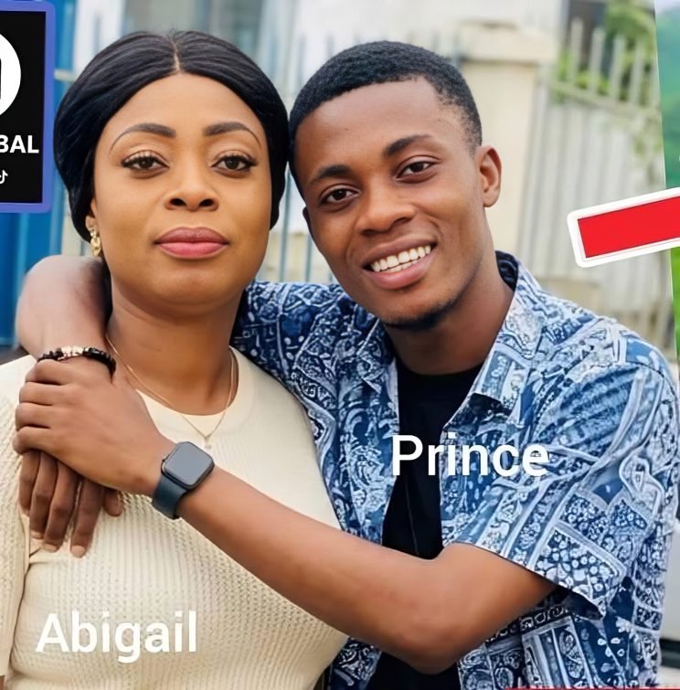 Two smiling friends embrace outdoors, with arms around each other; text shows 'Abigail' and 'Prince' on the image.