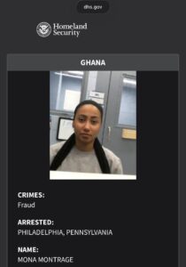 Profile photo of a woman at a desk on a DHS Homeland Security page about Ghana crime cases, noting fraud I arrest details (public record).