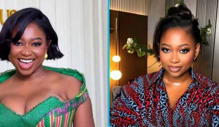 Split-screen image of two women smiling: left in a bright green off-the-shoulder dress, right in a red-and-blue patterned blouse, photographed indoors with decorative lighting in the background.