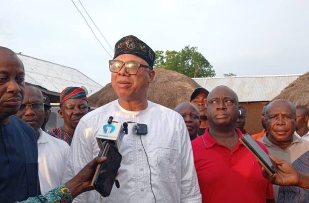 IMG-20260617-WA0002 | Ghanaguardian.com Man in white traditional attire and a cap speaks to reporters with microphones outdoors.