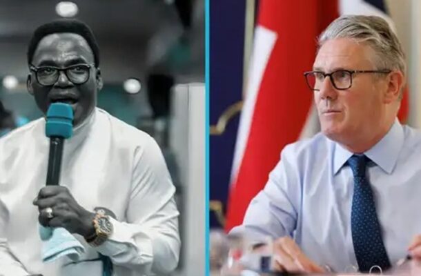 IMG-20260623-WA0075 | Ghanaguardian.com Split-screen shows two men: left a speaker with teal microphone and glasses, wearing a white shirt; right a suited official at a table with flags in the background.