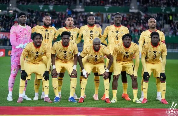 IMG_0664 | Ghanaguardian.com Ghana national football team posing for a group photo on the field in yellow kits with a black star badge.