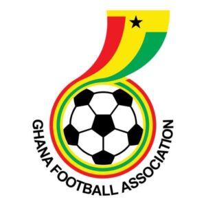 Ghana Football Association logo: a black-and-white soccer ball within a red‑yellow‑green ribbon, with a black star on the yellow stripe, and the text 'Ghana Football Association' around the circle.