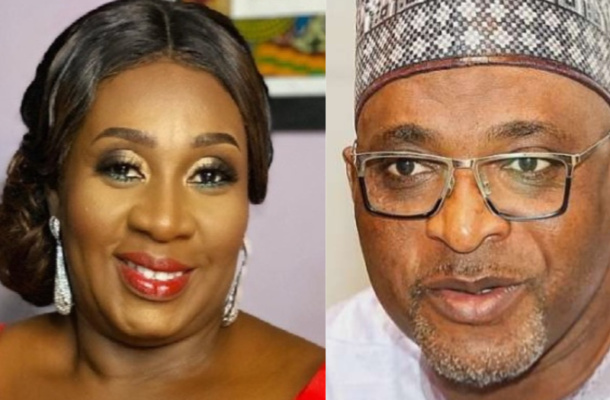 Split image: left is a smiling woman in a red outfit with jewelry; right is a man wearing glasses and a patterned cap.