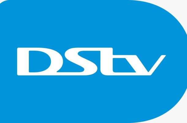 DSTV logo in white on a blue rounded rectangle background.