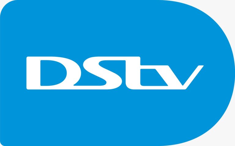 DSTV logo in white on a blue rounded rectangle background.