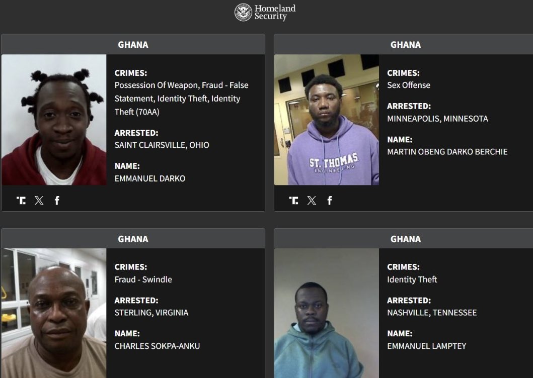 Mugshot of Emmanuel Darko (Ghana); crimes: weapon possession, fraud, identity theft; arrested in Saint Clairsville, Ohio.