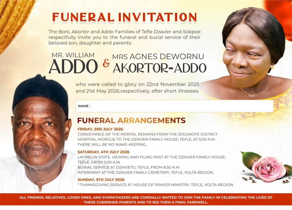 image-308-1024x739 | Ghanaguardian.com Funeral invitation card showing a man on the left and a woman on the right, with service details and a rose motif on the bottom-right.