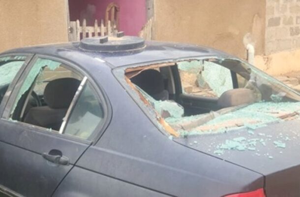 image_870x_6a3105e7b178e | Ghanaguardian.com Blue sedan with a shattered rear window and broken glass on the back seat area.