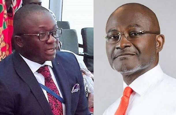 ken | Ghanaguardian.com Two men in a split image: left man in a navy suit and red tie speaking, right man in a white shirt and orange tie posing for the photo.