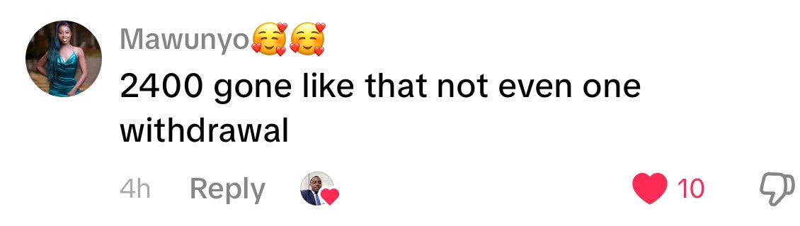 HNdmzWcXkAAw7vY | Ghanaguardian.com Comment by Mawunyo with profile photo; text: '2400 gone like that not even one withdrawal'; shows 10 likes and a downvote icon.