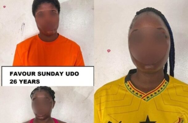 Collage of three people with blurred faces wearing bright clothes; banner reads 'FAVOUR SUNDAY UDO 26 YEARS'.