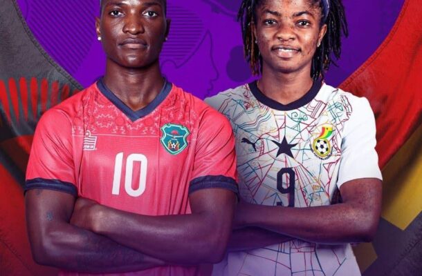 CAF Women's Africa Cup of Nations Morocco 2026 poster showing Malawi (left) and Ghana (right) players facing forward.