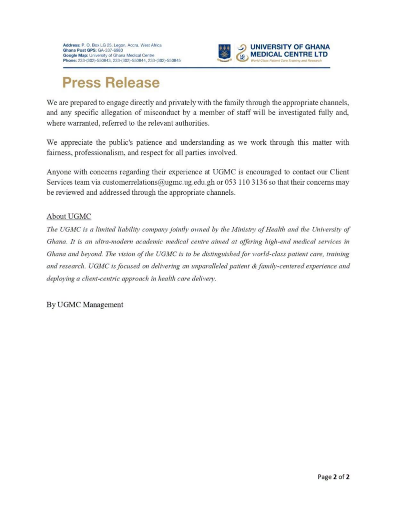 image-183-791x1024 | Ghanaguardian.com University of Ghana Medical Centre press release page with the 'Press Release' heading and two paragraphs, labeled Page 2 of 2.