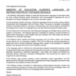 Ghana Ministry of Education press release about language of instruction policy for basic schools, dated 2 August 2026.