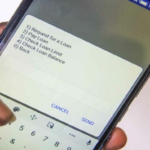 Smartphone screen displaying a loan options menu: Request for a Loan, Pay Loan, Check Loan Limit, Check Loan Balance, Back.