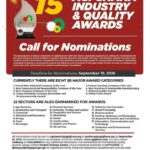 Promotional poster for the 15th AGI Ghana Industry & Quality Awards, calling for nominations with a trophy image and sponsor logos.